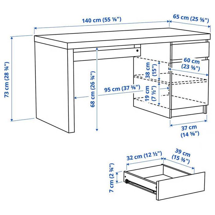 Secretária quarto branca com gavetas IKEA Malm 140x65x73