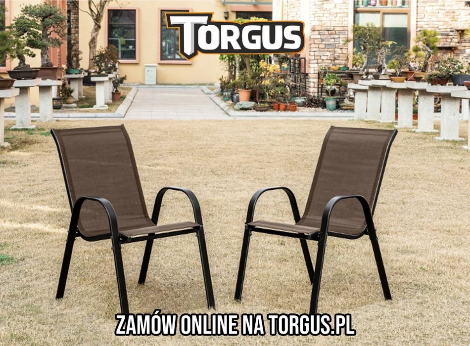WYPRZEDAŻ! Krzesła Ogrodowe Brązowe 2 szt. Komplet Metalowe Siatka Sztaplowane Krzesło Na Balkon Taras Do Ogrodu Kawiarni Stal Nowe OKAZJA FV