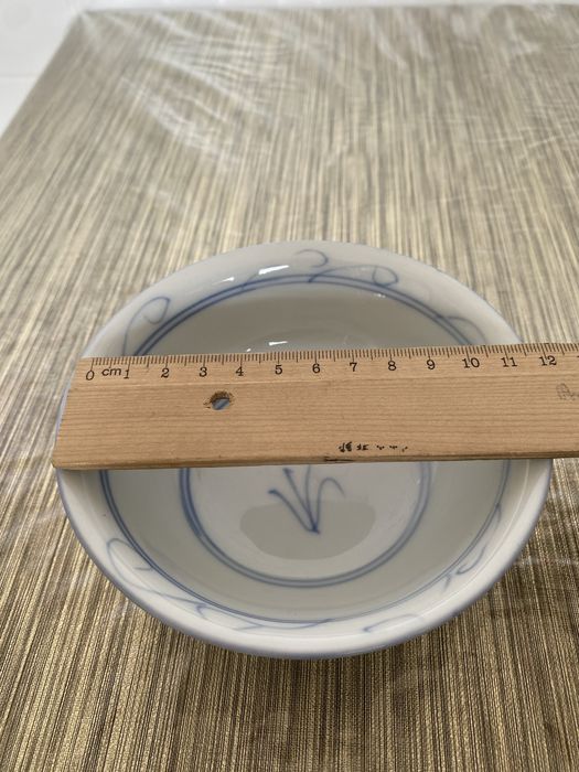 Tigela de porcelana chinesa antiga de transição azul e branca