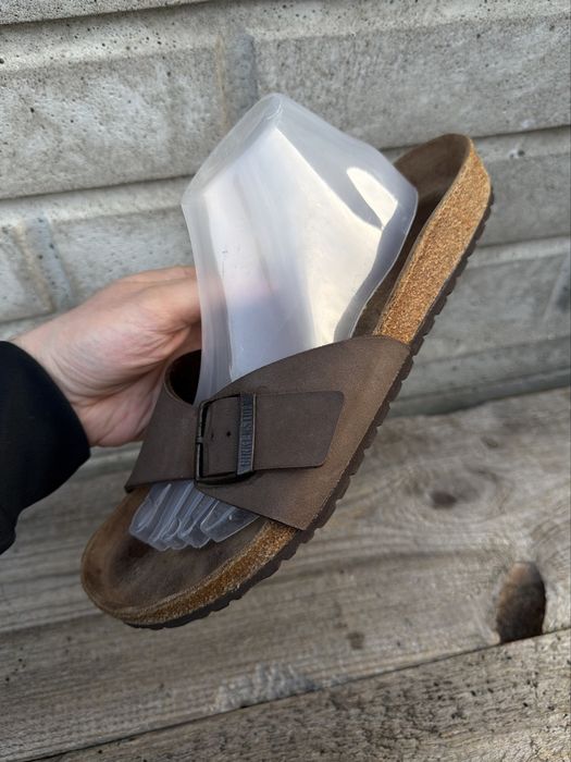 Brązowe, skórzane klapki sandały Birkenstock Madrid, rozmiar 43