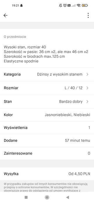 Ciemnoniebieskie spodnie jeansowe z wysokim stanem