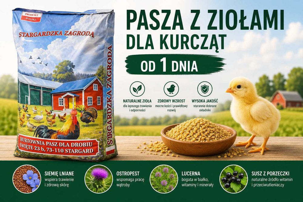 Pasza z ziołami dla kurcząt od 1 dnia 25 kg - Hurtownia Pasz ŚWIĘTE