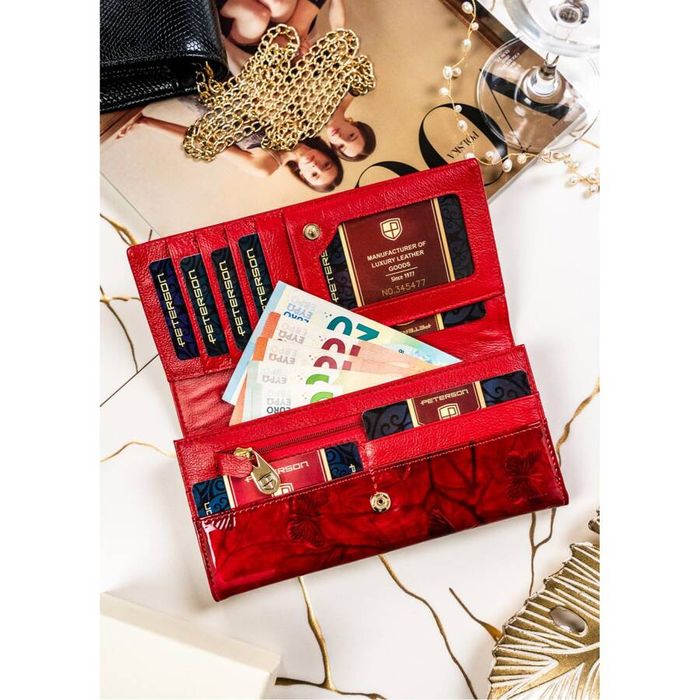 duży portfel damski z wieloma przegródkami czerwony - peterson