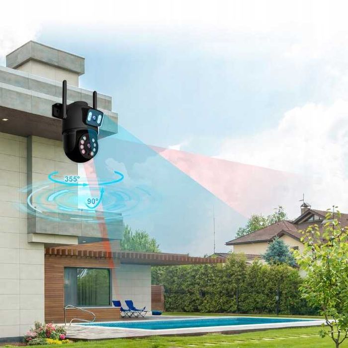 DWA Obrotowe obiektywy kamera WiFi 6MP podwójna IR HD Smart IP65 PTZ