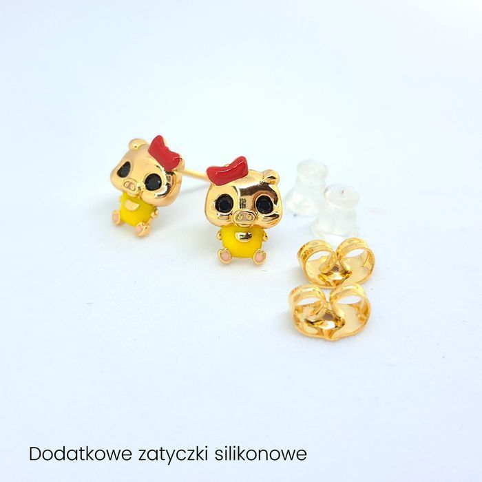 Kolczyki wesoła świnka - Pozłacane 18k