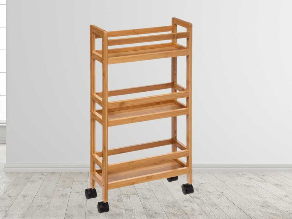 Półka Regał Wózek Łazienkowy Kuchenny 3 Poziomy Bambusowy Mobilny