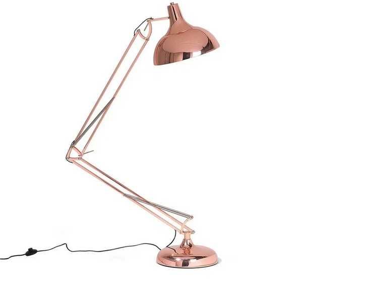 Lampa podłogowa stojąca, miedziana, złota, duża (ruchome ramię)