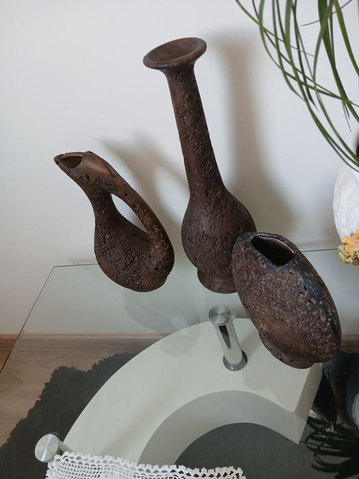 Pak de 3 jarros decorativos d barro castanho c/ buracos emitar lava vulcânica