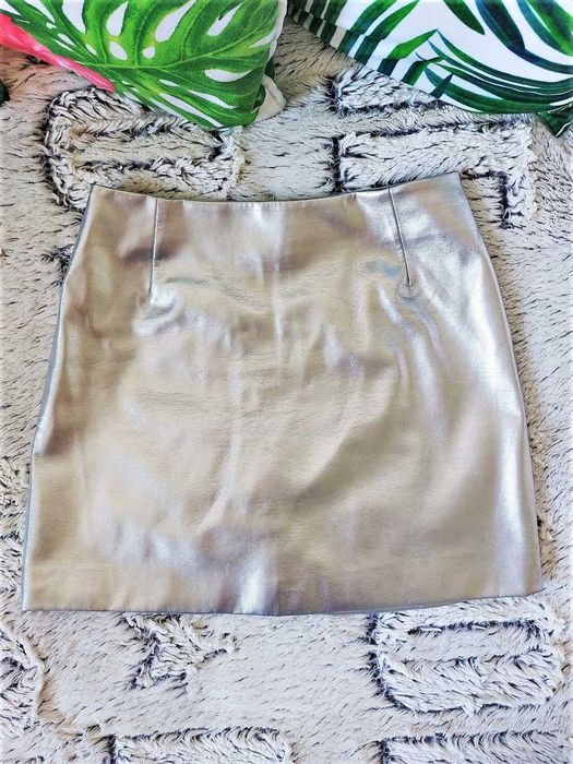 Spódniczka mini z ekoskóry srebrna H&M r.M 38