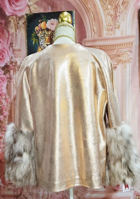 Casaco couro dourado autêntico e Raposa