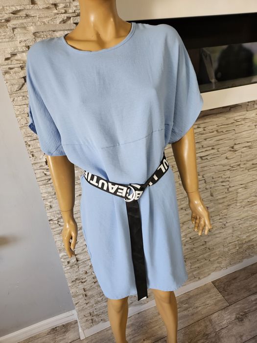 Sukienka tunika z paskiem włoska Made In Italy niebieska