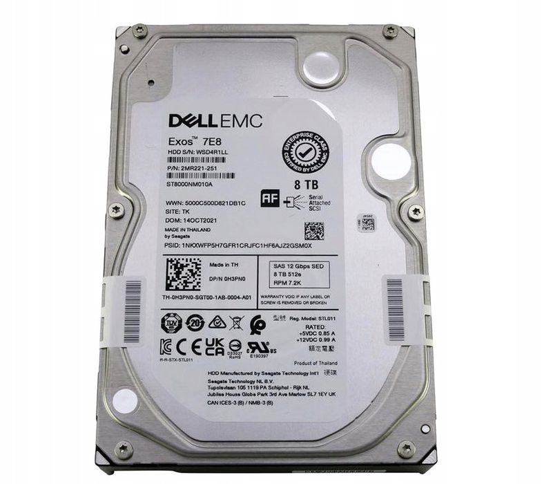 Dysk Dell Emc Exos 7E8 8Tb Sas Sed 12G 7.2K 512E 3,5 0H3Pn0 Uszkodzony
