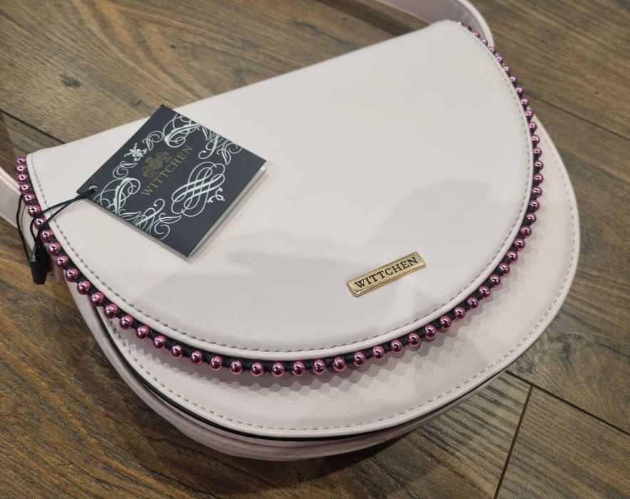 Damska torebka półokrągła z koralikami Wittchen jasny róż nowa