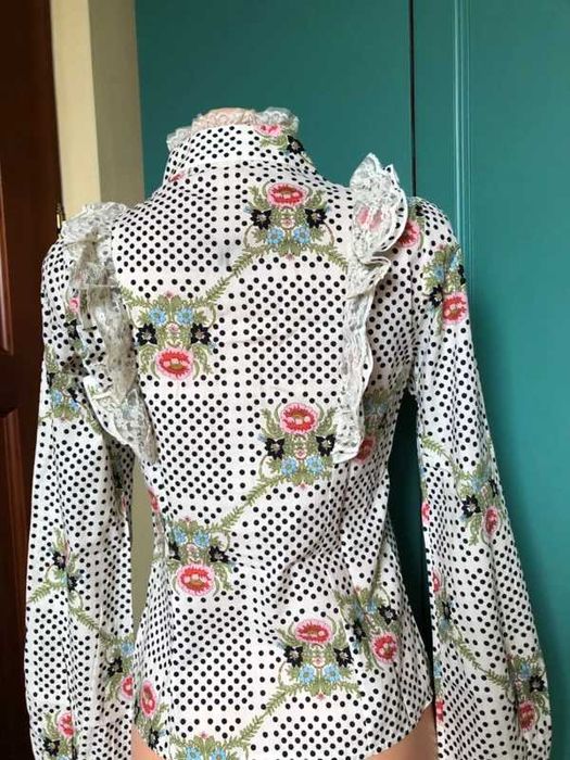 Vintage bluzka w groszki i kwiaty r.XS