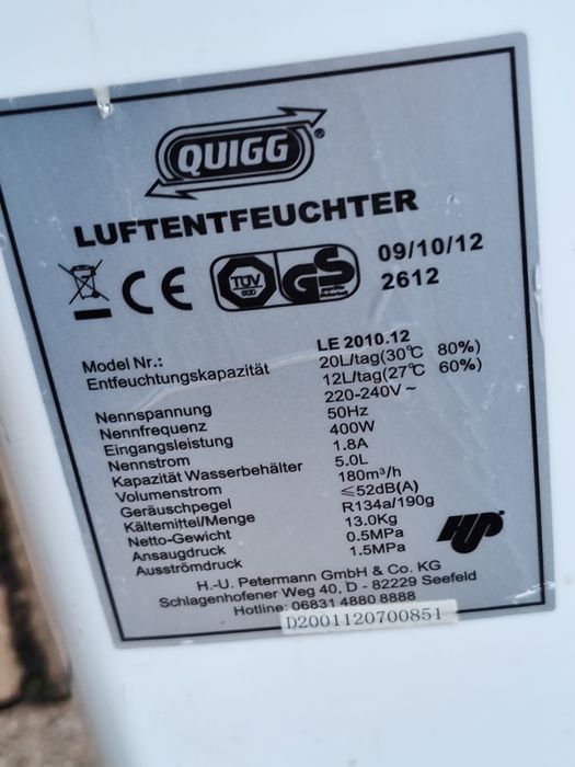 Osuszacz powietrza do 20l/24 uszkodzony