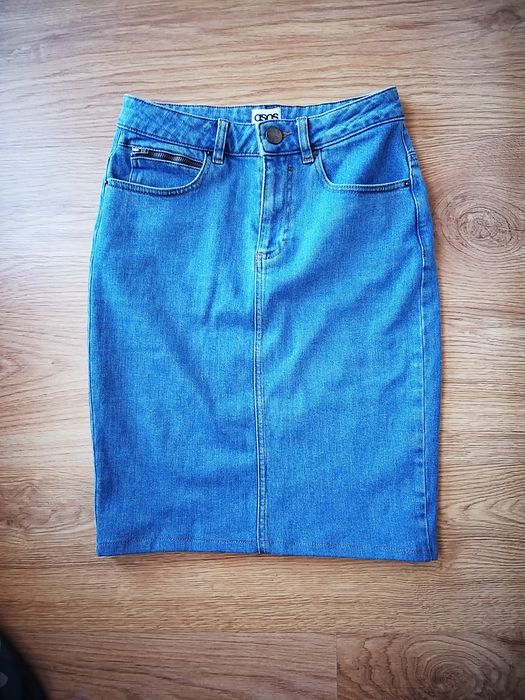 Ołówkowa jeansowa spódnica S 36 ASOS stan stanem denim pin up retro