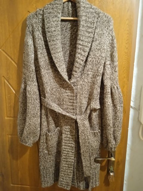 Sweter, kardigan damski z paskiem rozm.16, XXL melanż