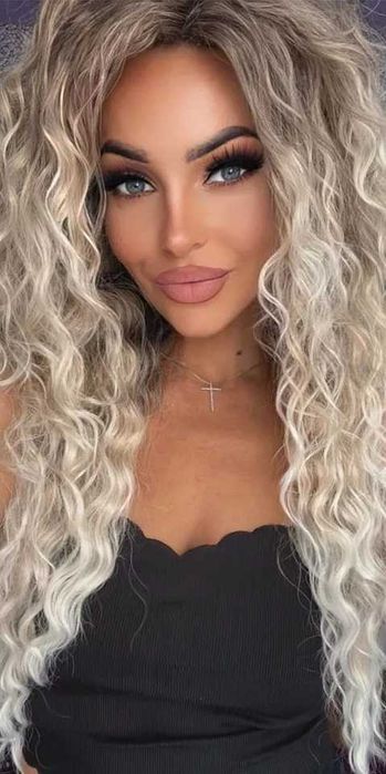 Peruka blond smokey popielaty afro loki kręcone włosy długie włosy