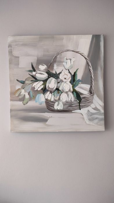 Obraz koszyk z kwiatami 60x60
