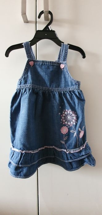 Sukienka na szelkach cienki miękki jeans 9-12 m
