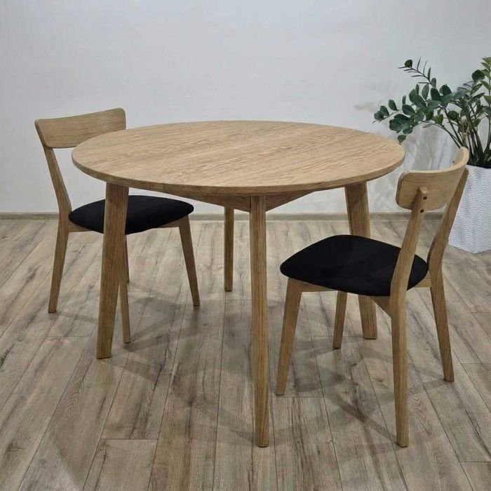 Stół dębowy okrągły FIU (lite drewno) - rozkładany, styl nowoczesny