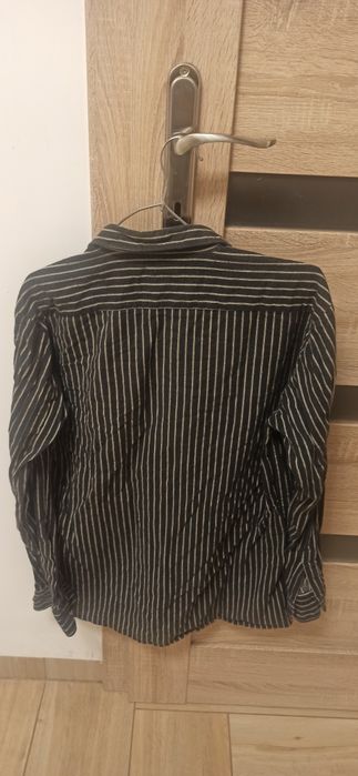 Czarna męska koszula w paski w rozmiarze M/L, 100% bawełna