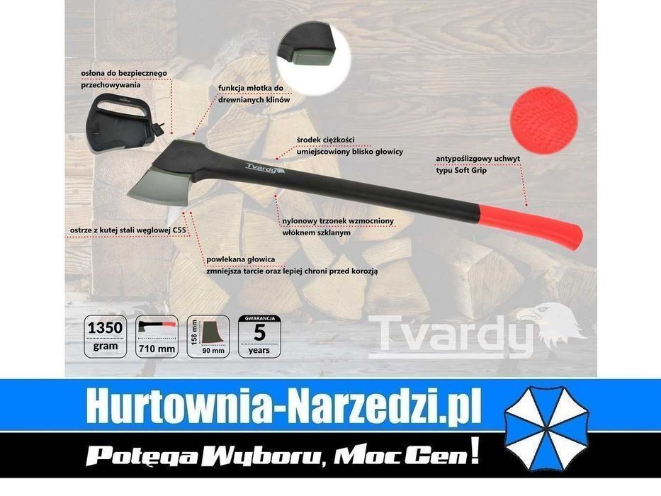 PROMOCJA! Siekiera ciesielska 28" 710mm 1350g TVARDY 5 lat gwarancji