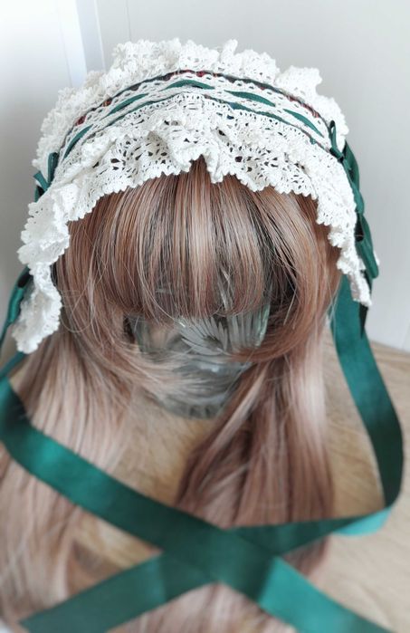 Хеддрес лоліта білий зелений чепець аксесуар для волосся аніме косплей