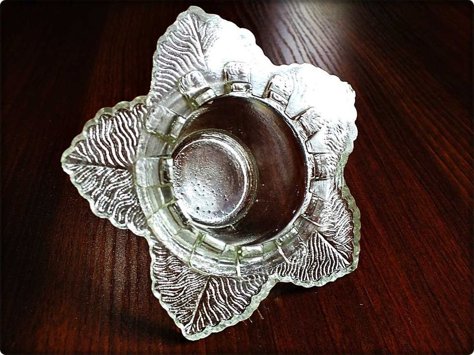 Popielniczka szklana świecznik Grube prasowane szkło transparentne PRL