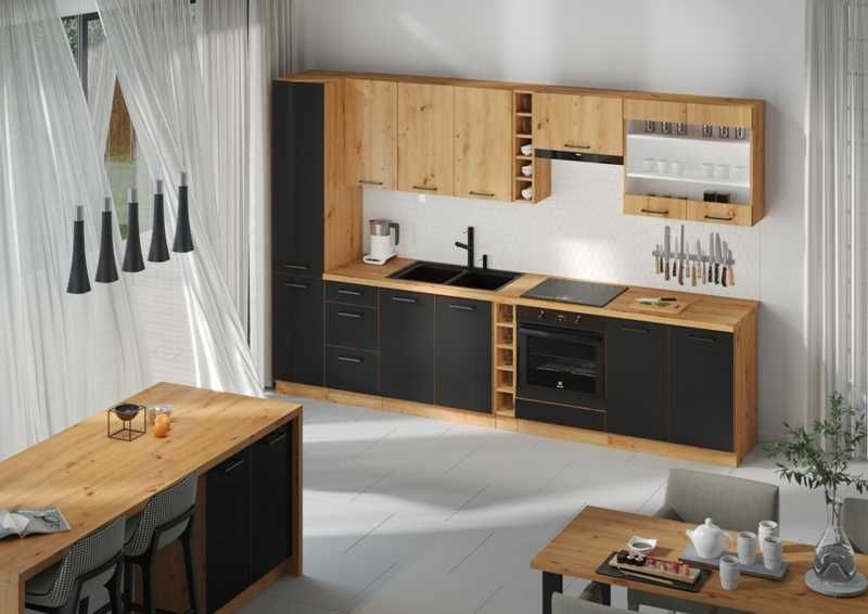 Zestaw mebli kuchennych modułowych MODERNO Dąb ARTISAN / Czarny MAT !!