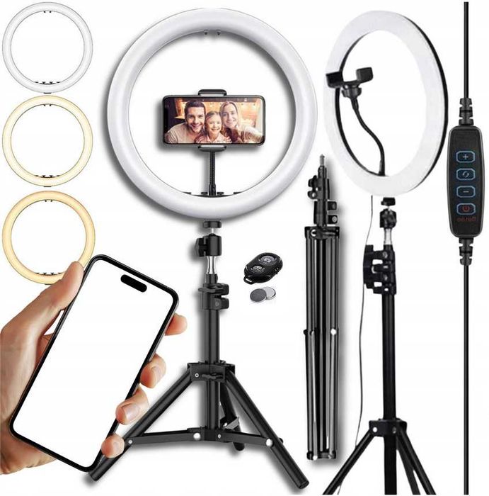NOWE LAMPA Pierścieniowa LED Selfie RING Tiktok Pilot BLUETOOTH Statyw
