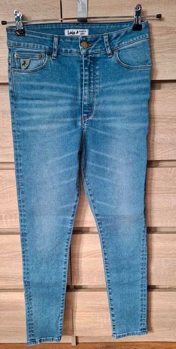 Niebieskie spodnie jeansowe skinny fit slim rurki Lois M/38 wysoki stan