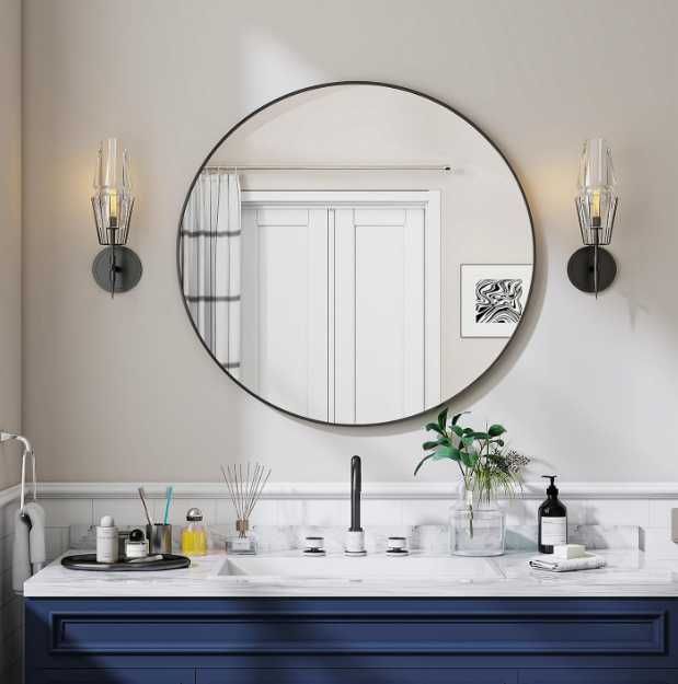 Lustro okrągłe 70 cm czarne metalowa rama ścienne Koonmi