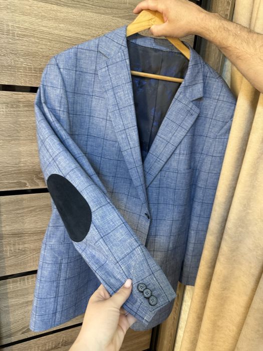 Пиджак синий в клеточку большого размера класичний піджак Babista