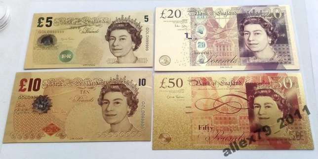 Англия Золотая банкнота 20 фунтов сувенирная