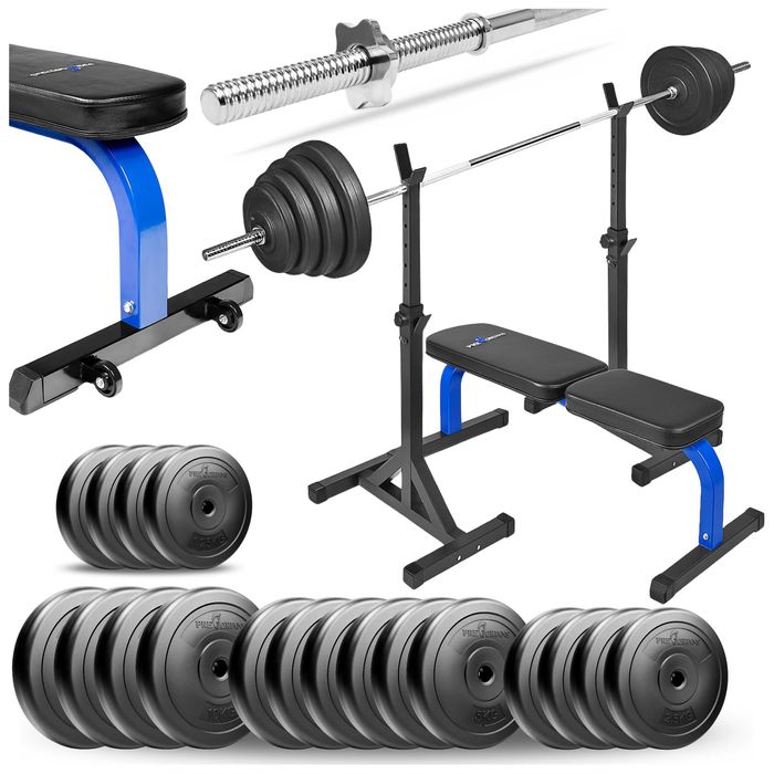 Zestaw kulturystyczny 119kg ławka treningowa do ćwiczeń gryf stojaki