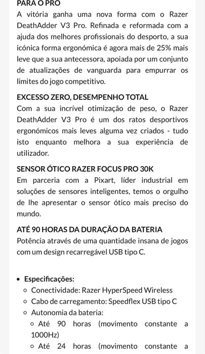 Rato Razer Deathadder V3 Pro