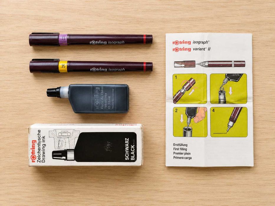 Rotring Isograph 0,35 + 0,13 + Tinta e Instruções Originais