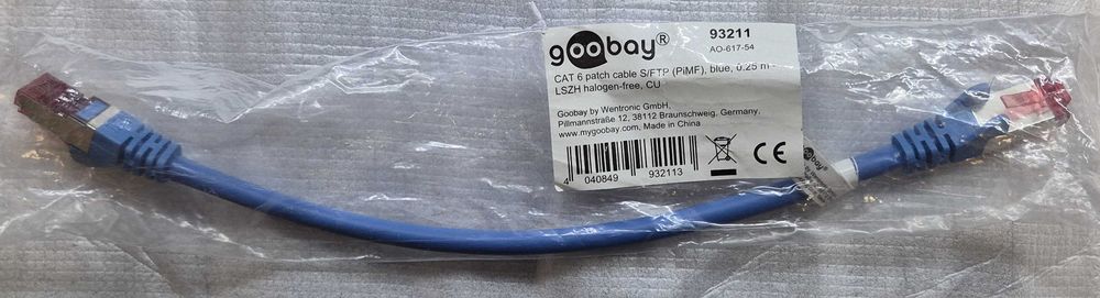 Cabo Ethernet cat.6 0,25 metros Goobay azul NOVO