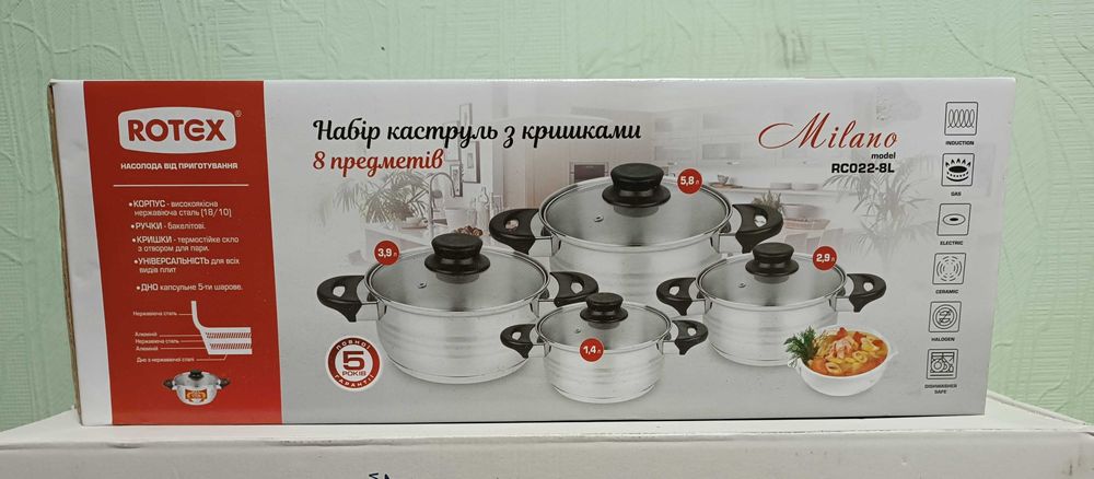 Набор кастрюль Rotex RC022-8L Milano