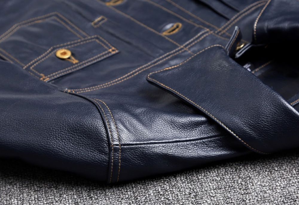 Męska skórzana kurtka marynarka niebieska skóra naturalna klasyczna