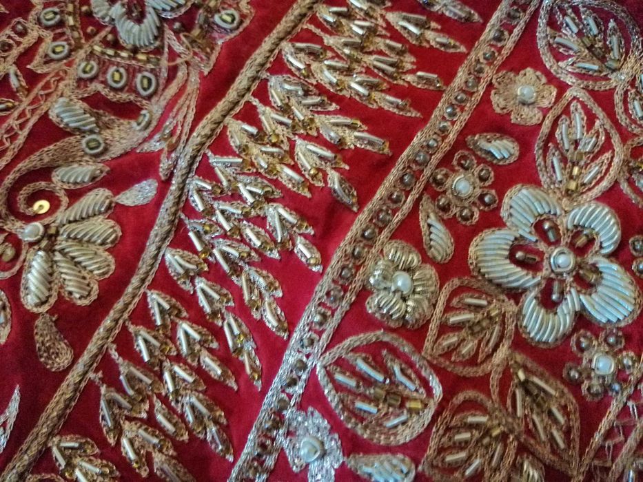 Tecido sari indiano cerimónia seda e bordado 6m