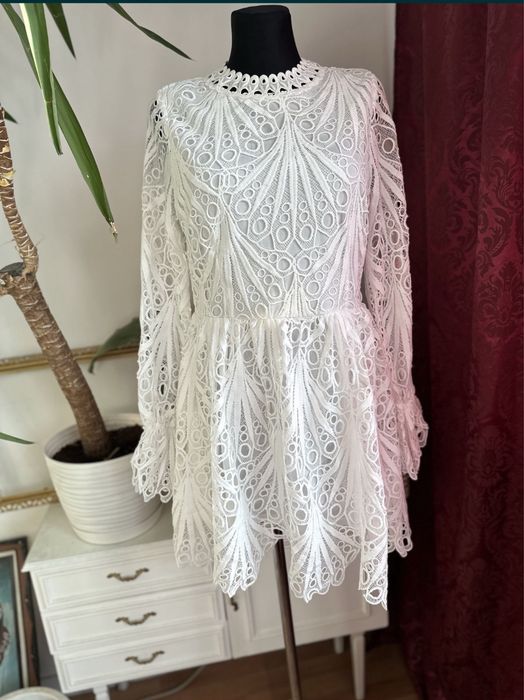 Boohoo koronkowa sukienka mini biała 40 L ażurowa