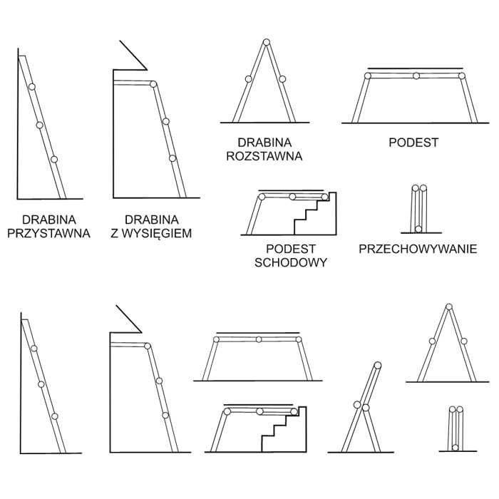 DRABINA aluminiowa składana przegubowa wielofunkcyjna 4x3 DWS43 12 stp