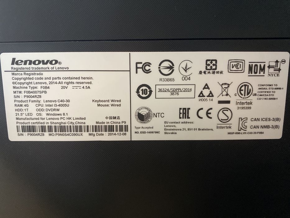 Komputer Lenovo c40-30 all in one + klawiatura z myszką