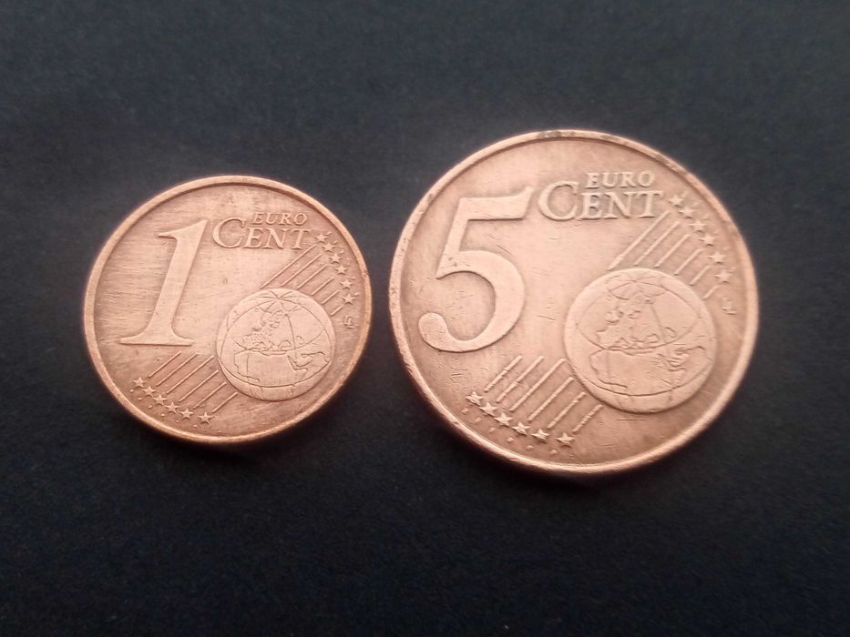 2 moedas de 1 e 5 cêntimos de 1999 França raras e MBC