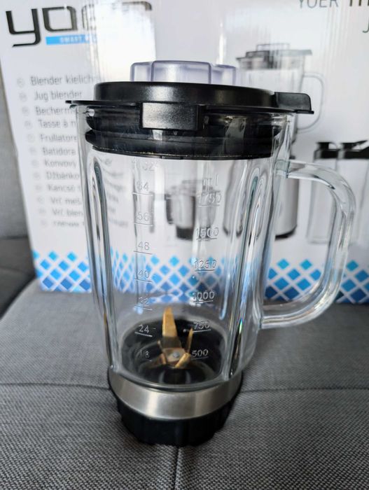Blender kielichowy YOER szklany 4w1 młynek bidony 2,4L 1800W stal INOX