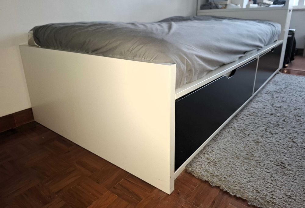 Cama individual IKEA FLaxa + Estrado + Colchão