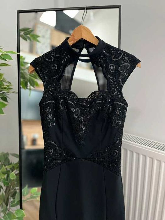 Lipsy London sukienka cekiny koronka czarna S 36 8 nowa