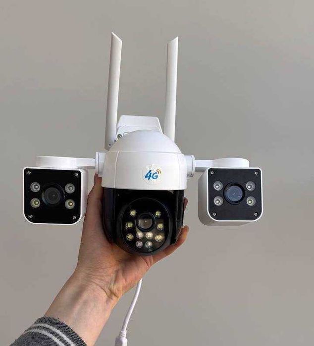 Потрійна Камера відеонагляду 4G під сімкарту вулична V380 3 лінзи SC05